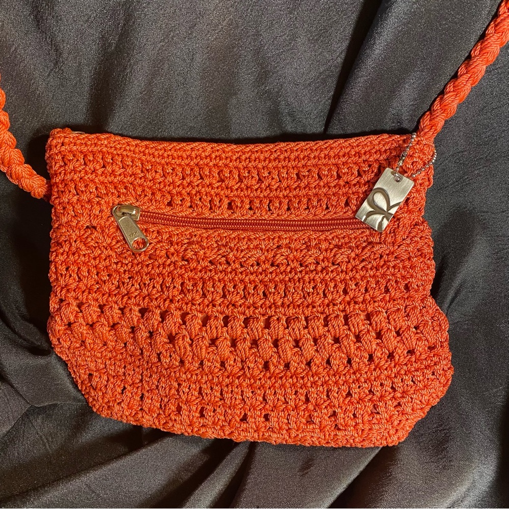 Lina Crossbody orange crocheted multi pocket purse
